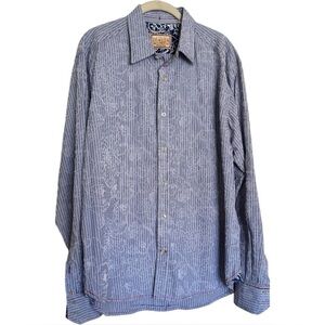 Vintage Italia c. 1958 Shirt Size L Blue White Floral Long Sleeve Button-Up